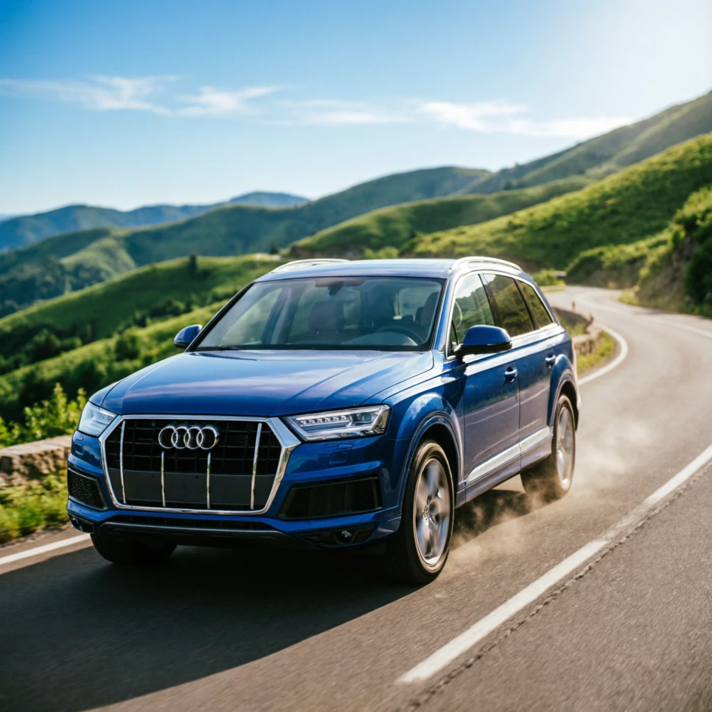 Синий автомобиль Audi на дороге